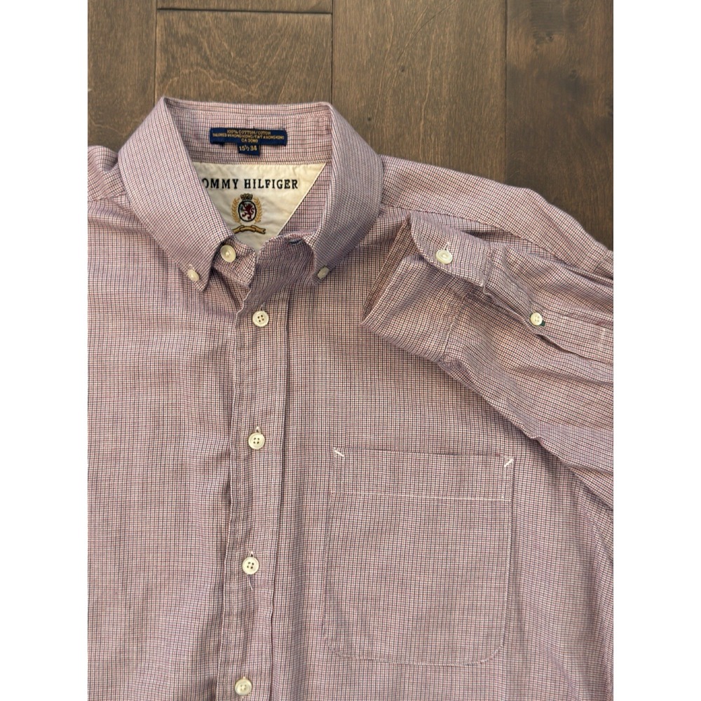 Tommy Hilfiger Men's Classic Fit Button Up Shirt Long Sleeve Red/Blue Size‎ 15.5